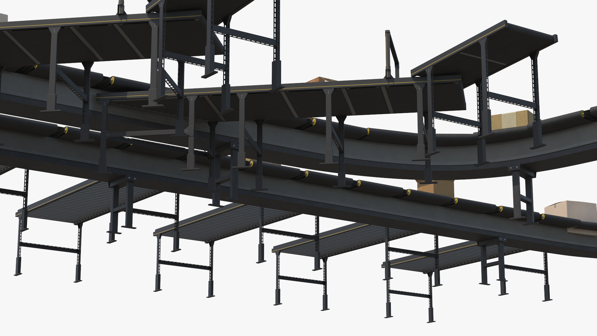 3D Cross Belt Sorter with Boxes model