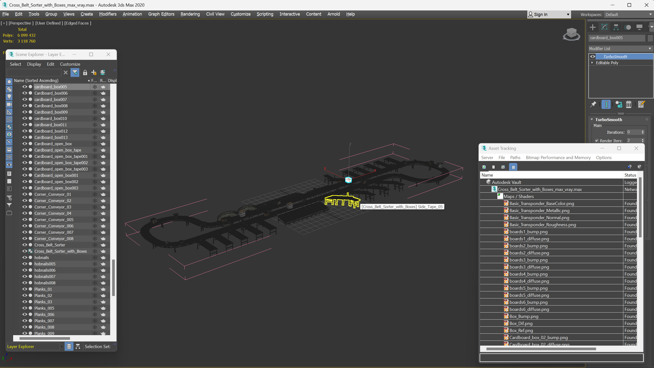 3D Cross Belt Sorter with Boxes model