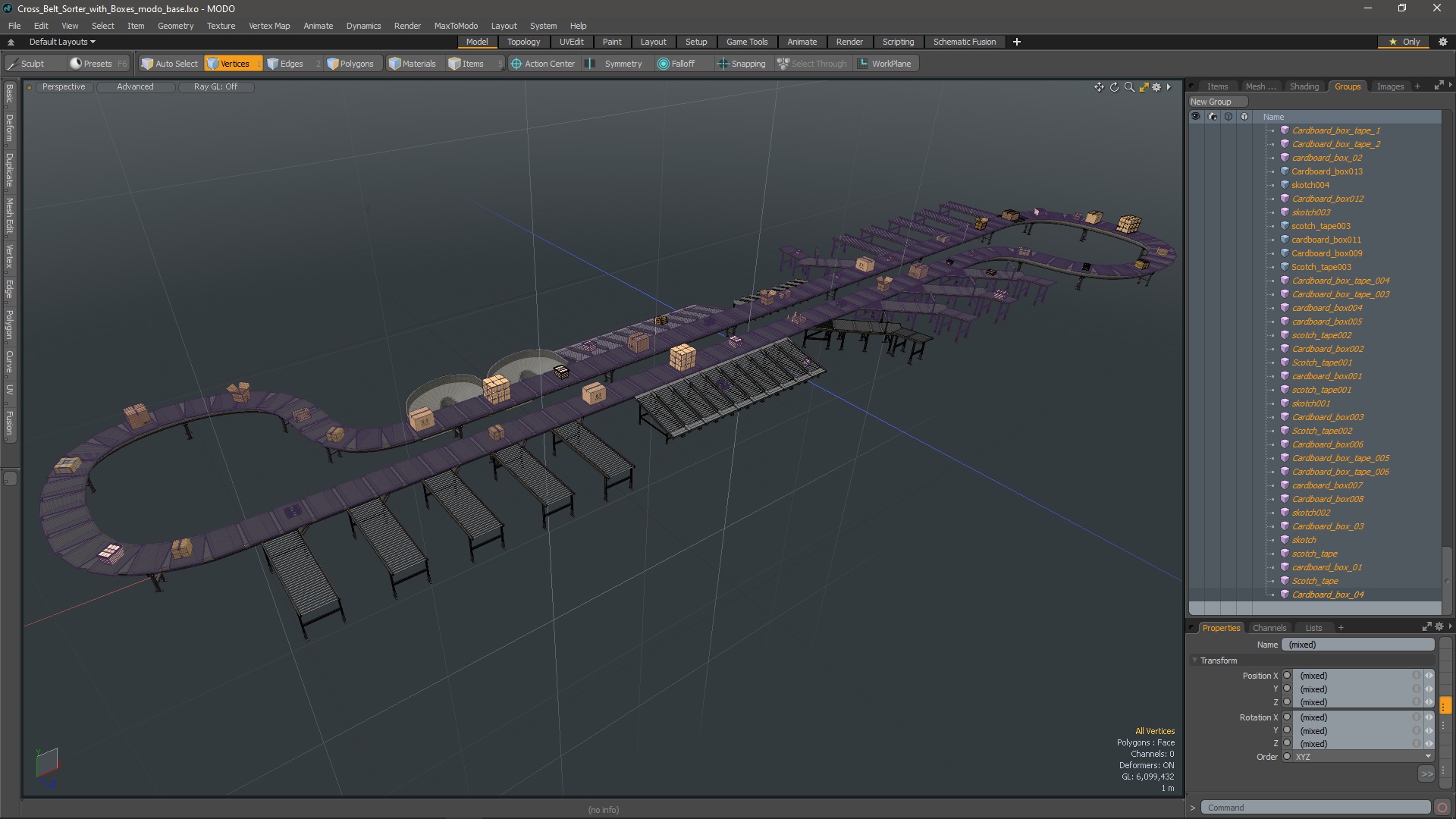 3D Cross Belt Sorter with Boxes model