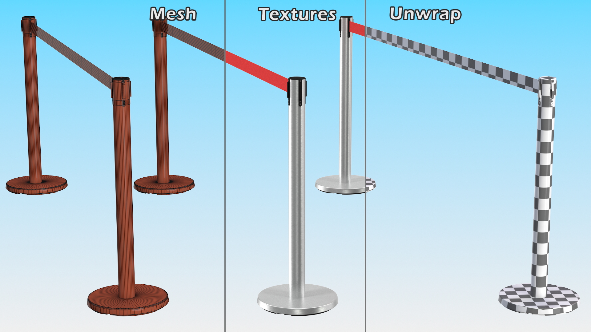 Stanchion Belt Barriers Red 3D