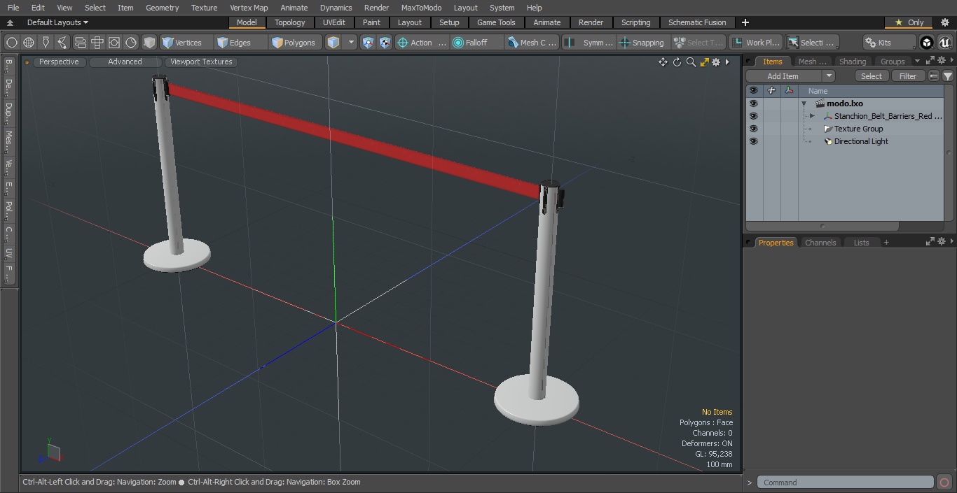 Stanchion Belt Barriers Red 3D