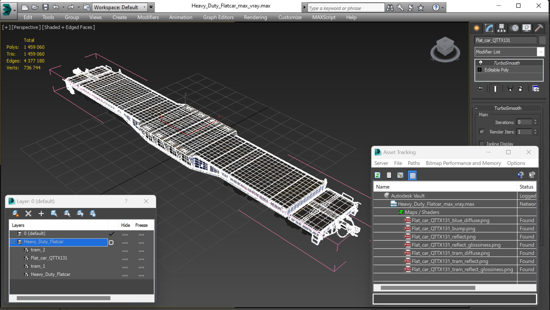 3D Heavy Duty Flatcar model