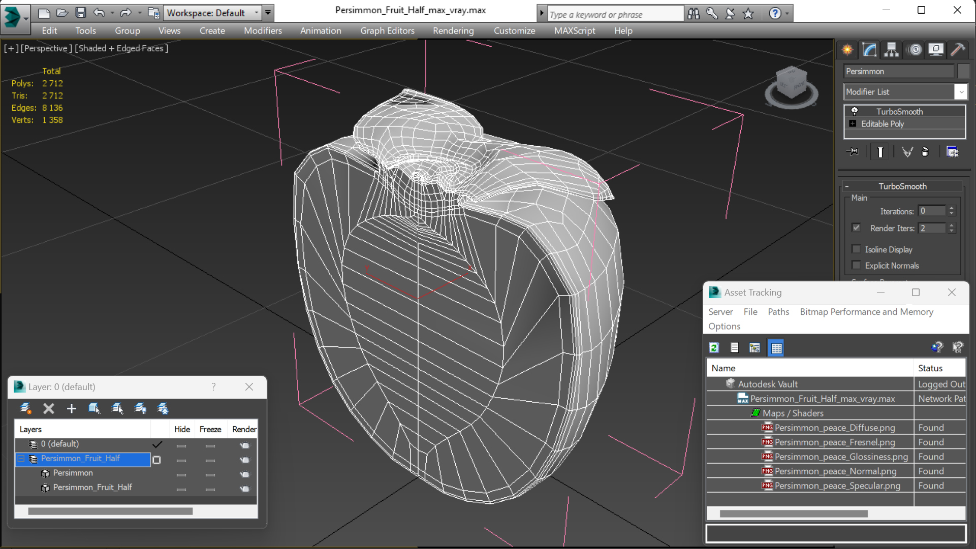 3D model Persimmon Fruit Half