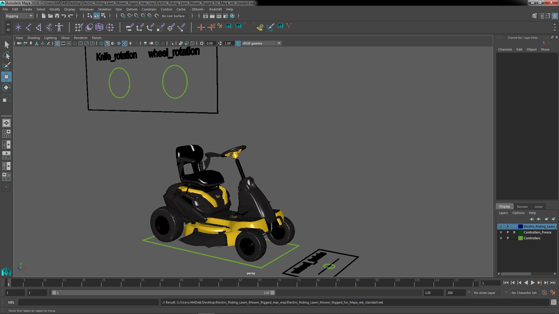 Electric Riding Lawn Mower Rigged for Maya 3D