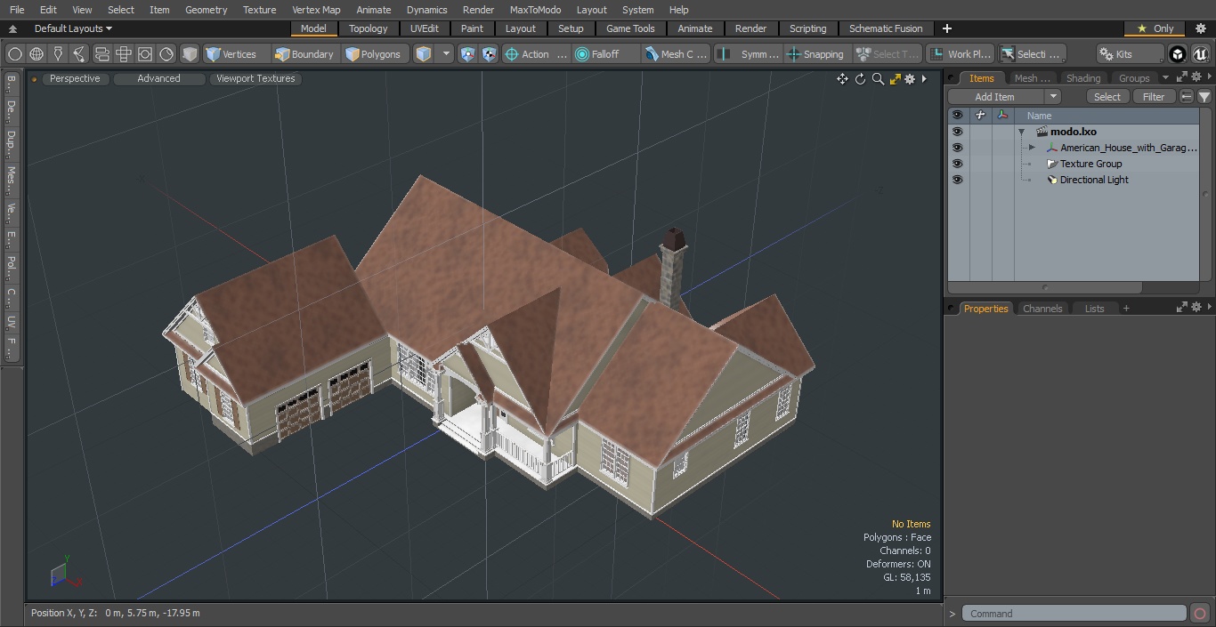 3D American House with Garage Yellow model