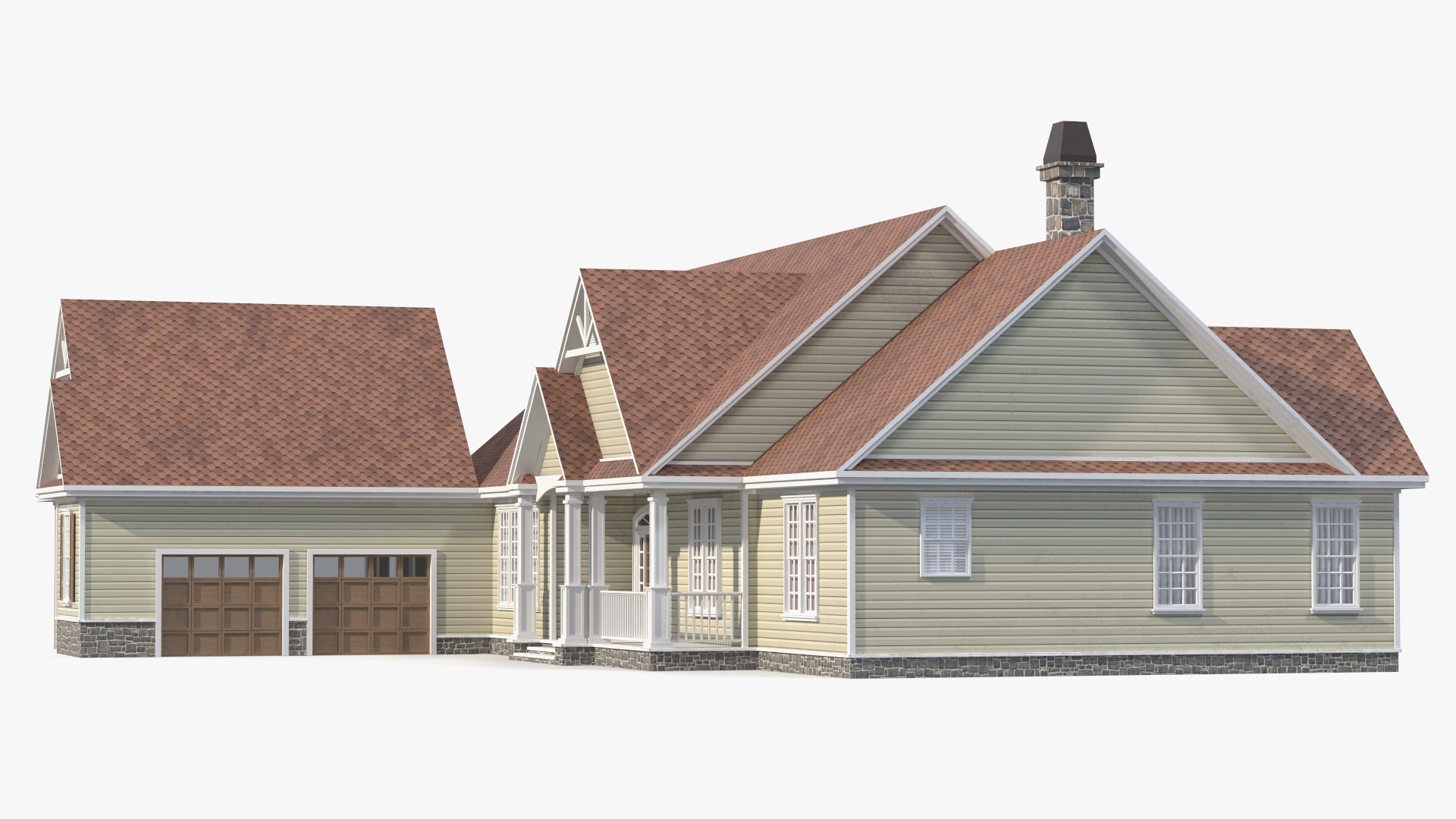 3D American House with Garage Yellow model