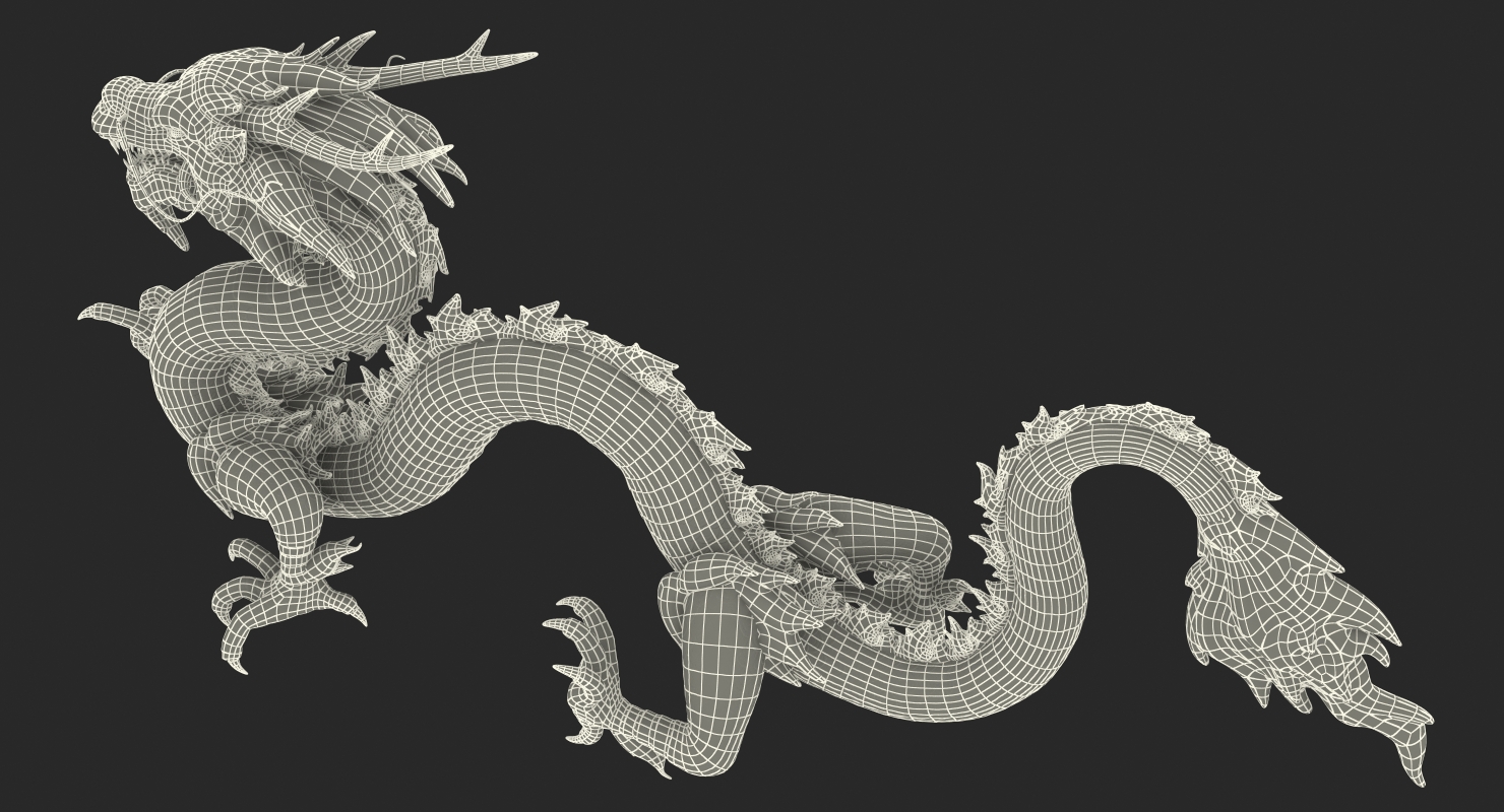 3D Silver Chinese Dragon Rigged model