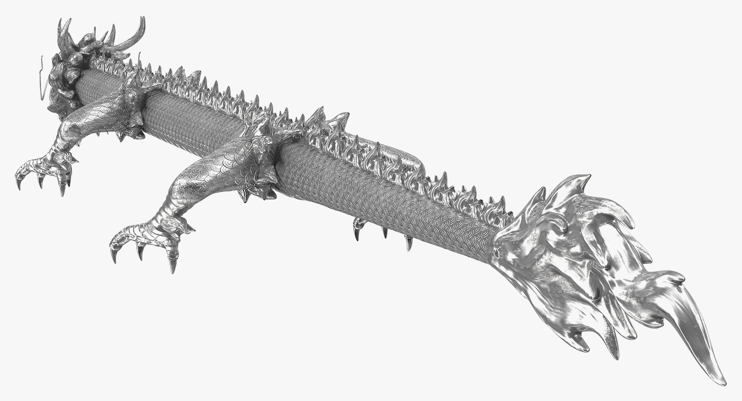 3D Silver Chinese Dragon Rigged model