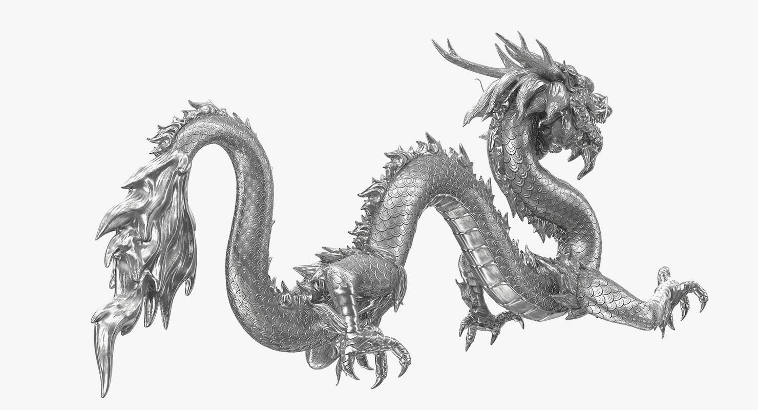 3D Silver Chinese Dragon Rigged model