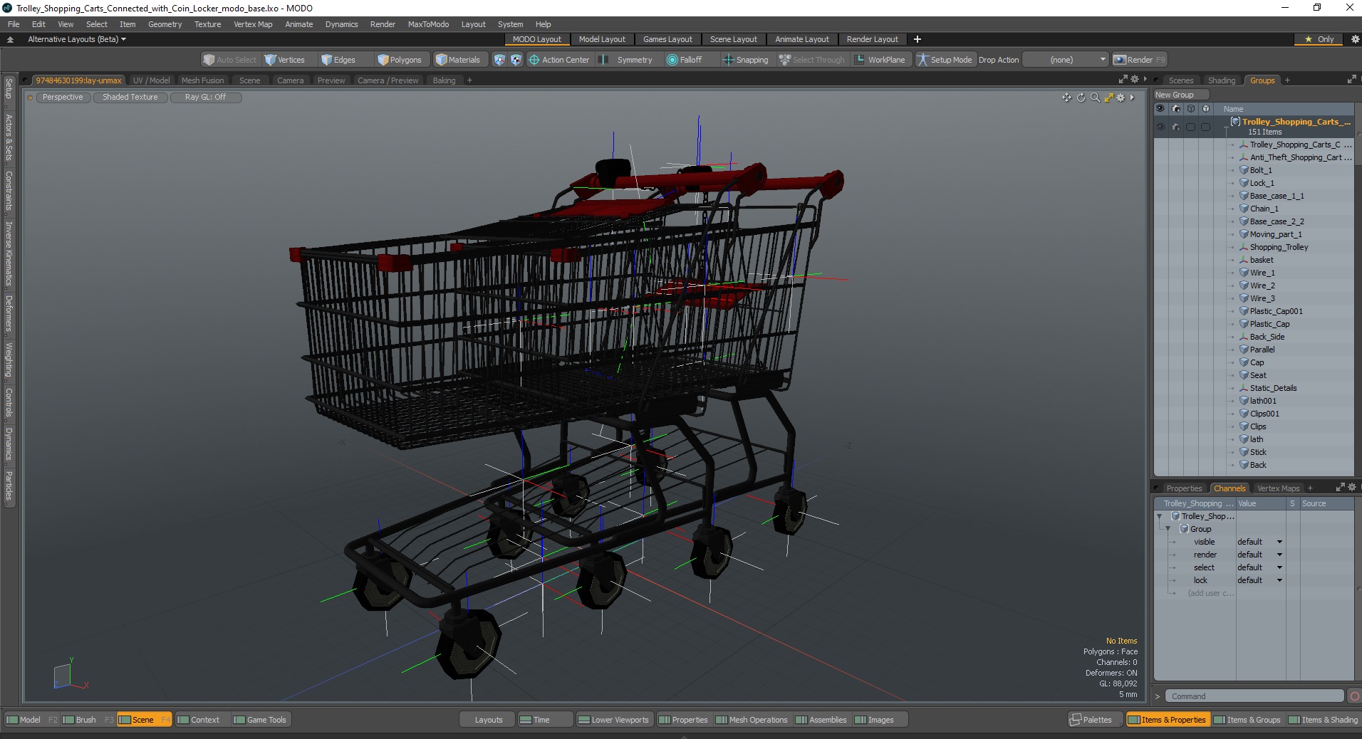 Trolley Shopping Carts Connected with Coin Locker 3D model