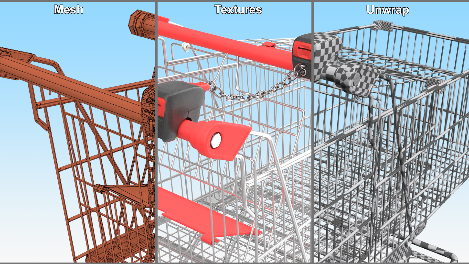 Trolley Shopping Carts Connected with Coin Locker 3D model