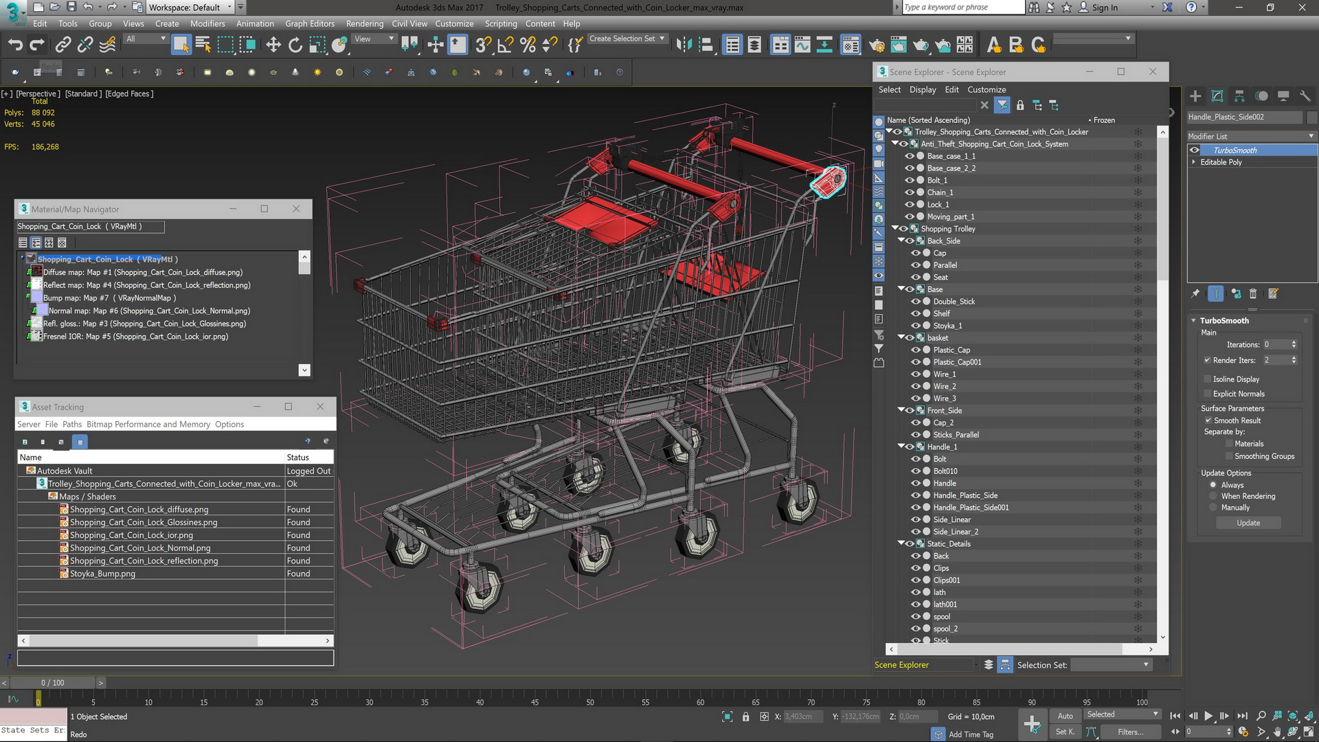 Trolley Shopping Carts Connected with Coin Locker 3D model