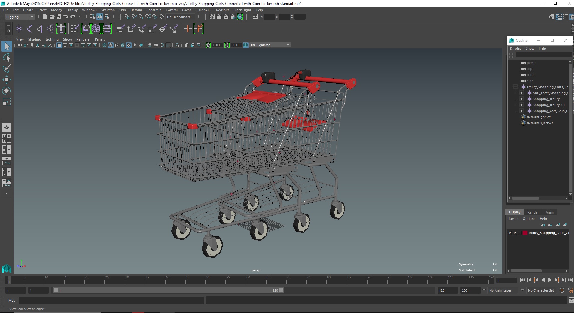 Trolley Shopping Carts Connected with Coin Locker 3D model