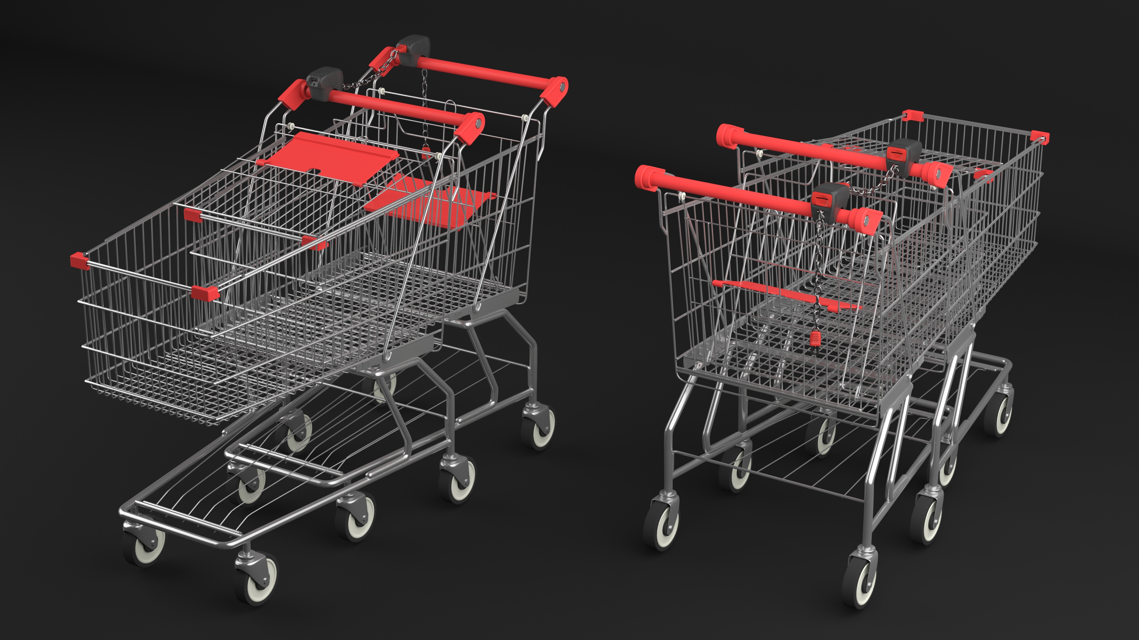 Trolley Shopping Carts Connected with Coin Locker 3D model