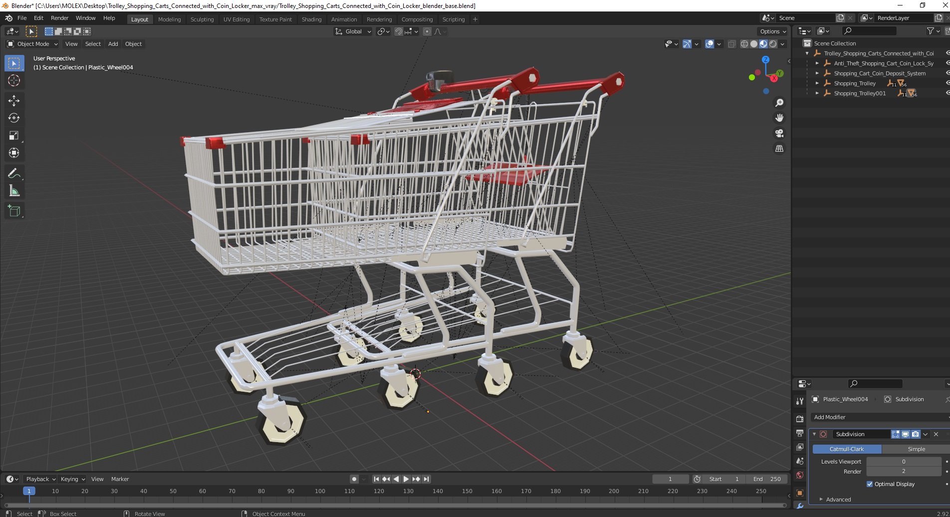 Trolley Shopping Carts Connected with Coin Locker 3D model