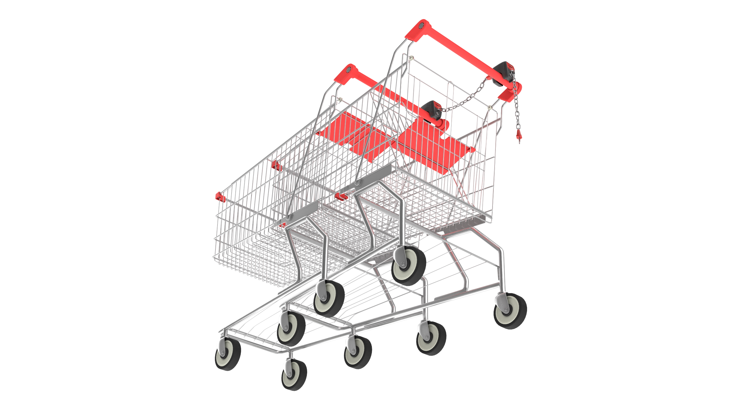 Trolley Shopping Carts Connected with Coin Locker 3D model