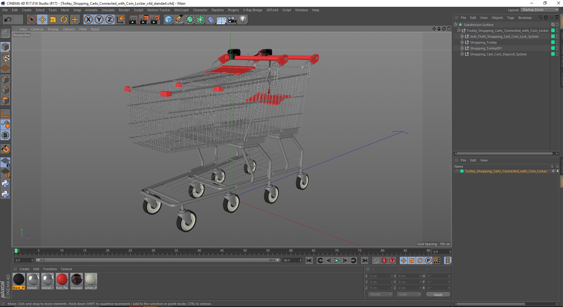 Trolley Shopping Carts Connected with Coin Locker 3D model