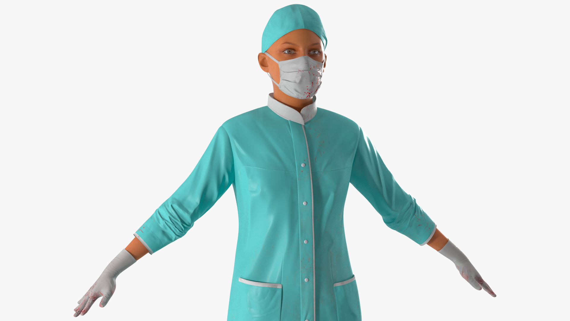 3D Female Surgeon in Uniform Blood Stained Fur model