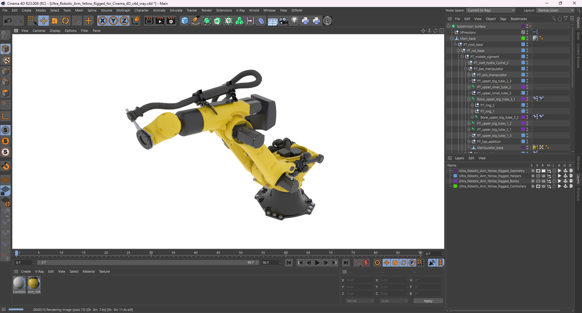 3D model Ultra Robotic Arm Yellow Rigged for Cinema 4D