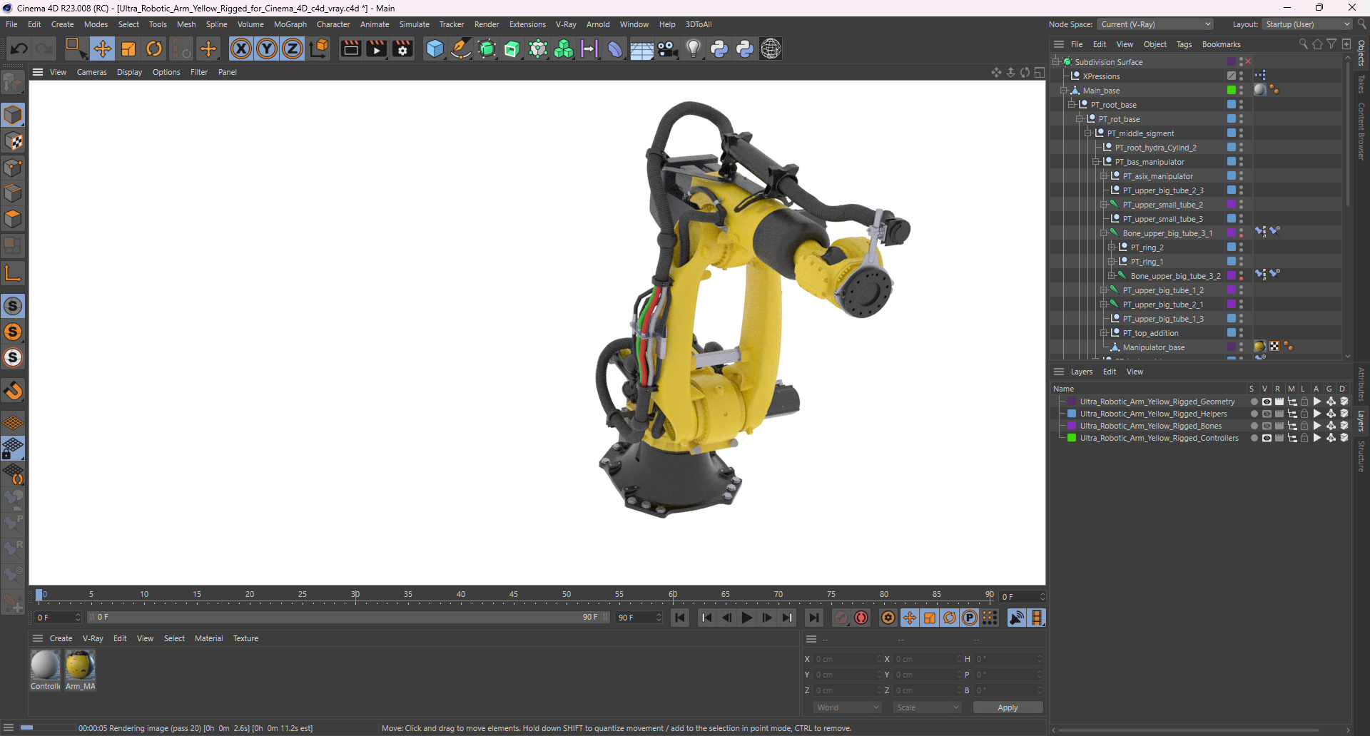 3D model Ultra Robotic Arm Yellow Rigged for Cinema 4D