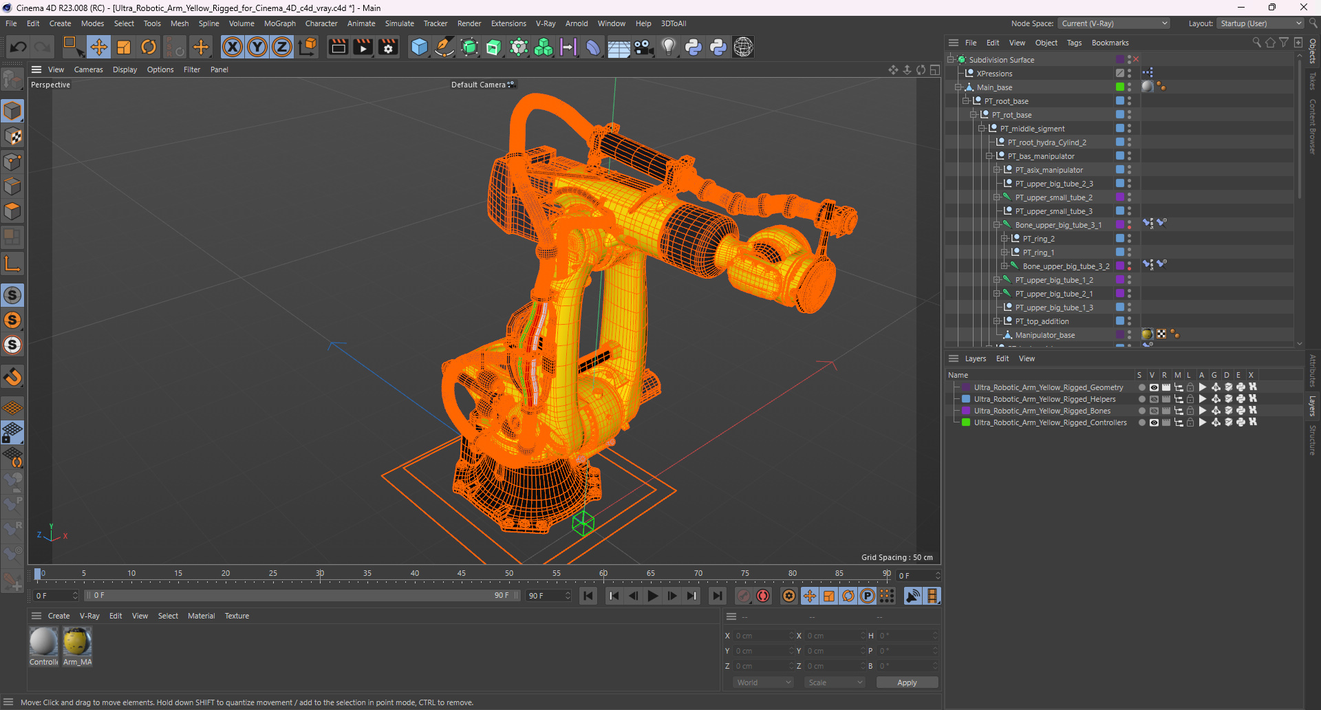 3D model Ultra Robotic Arm Yellow Rigged for Cinema 4D