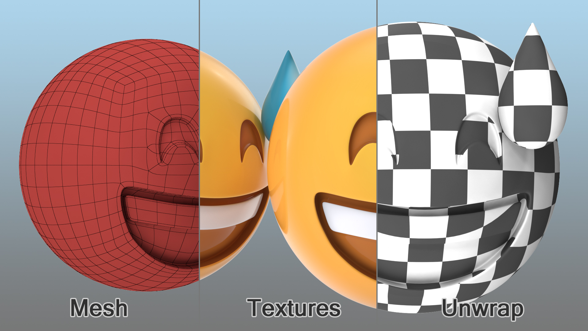 Smiling With Sweat Emoji 3D model