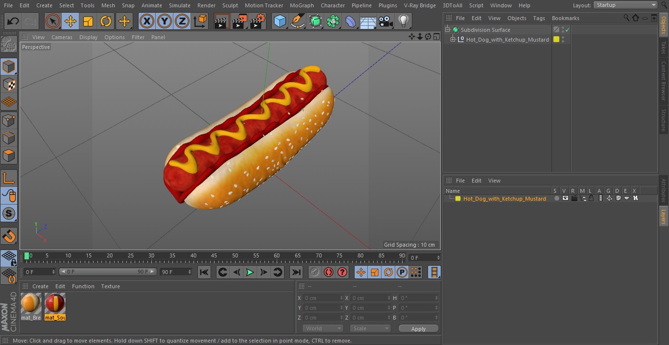 3D Hot Dog with Ketchup Mustard model