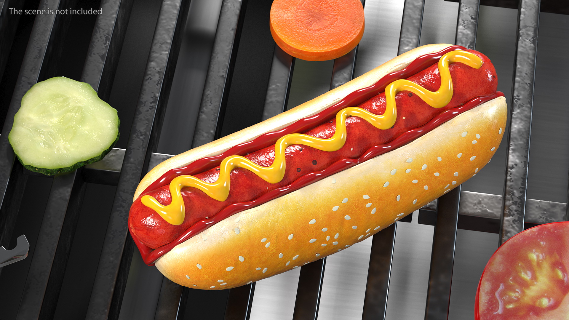 3D Hot Dog with Ketchup Mustard model