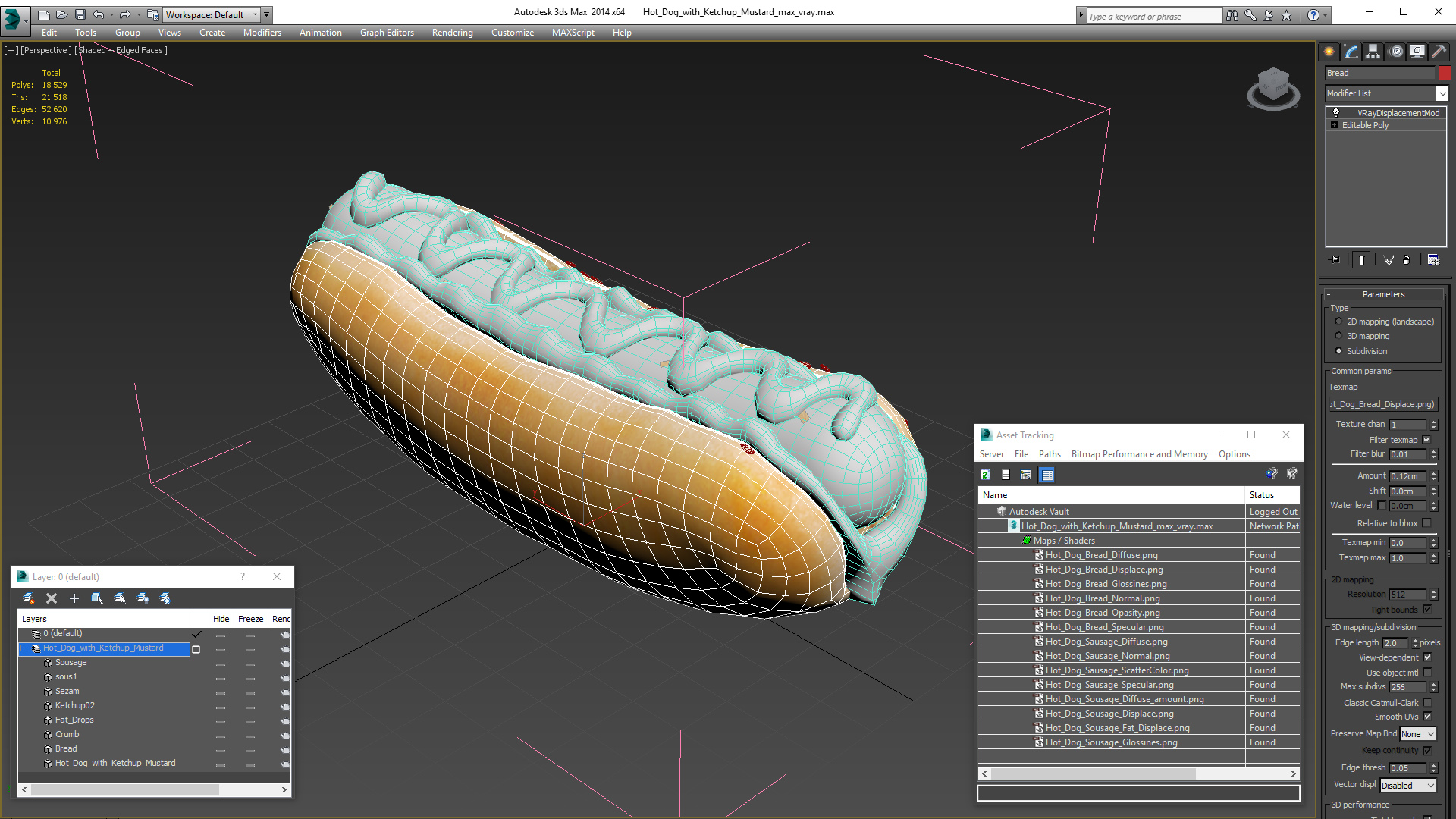 3D Hot Dog with Ketchup Mustard model