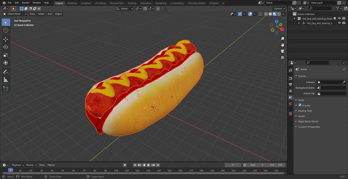 3D Hot Dog with Ketchup Mustard model