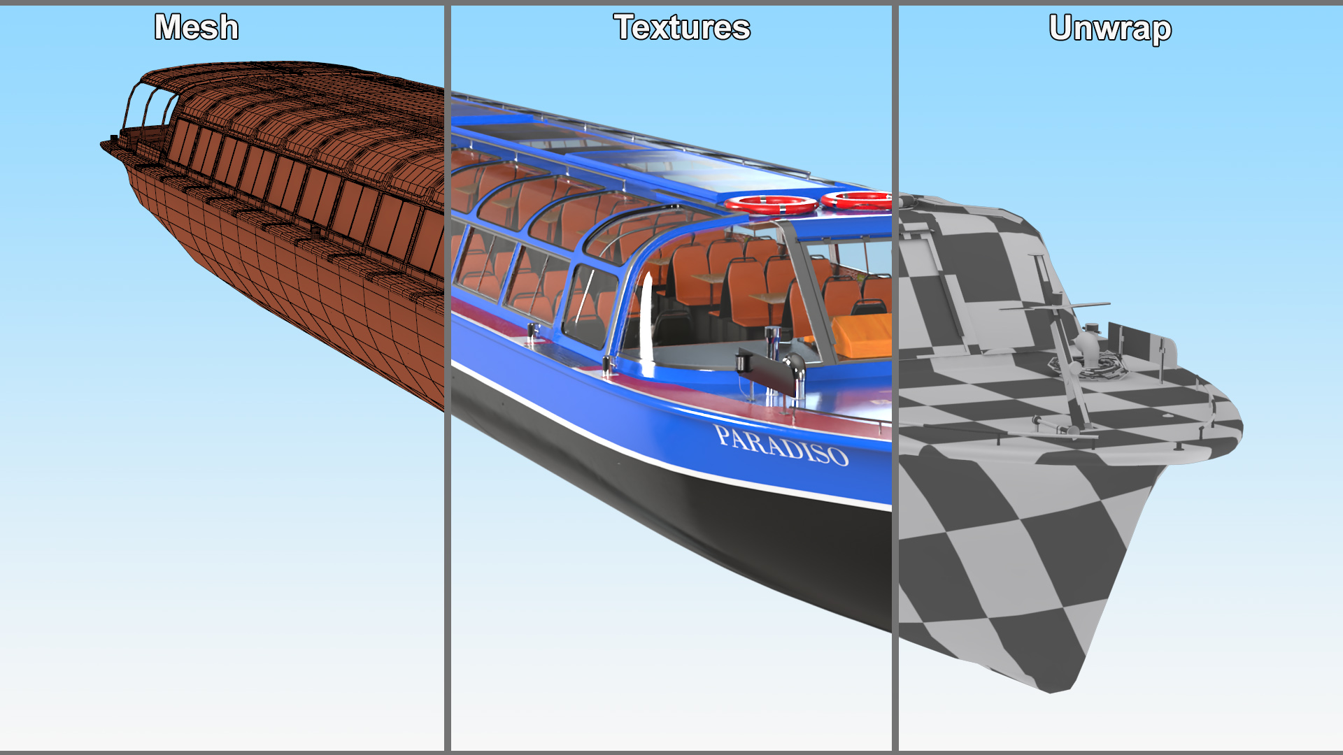 Amsterdam Canal Cruise Blue Boat 3D