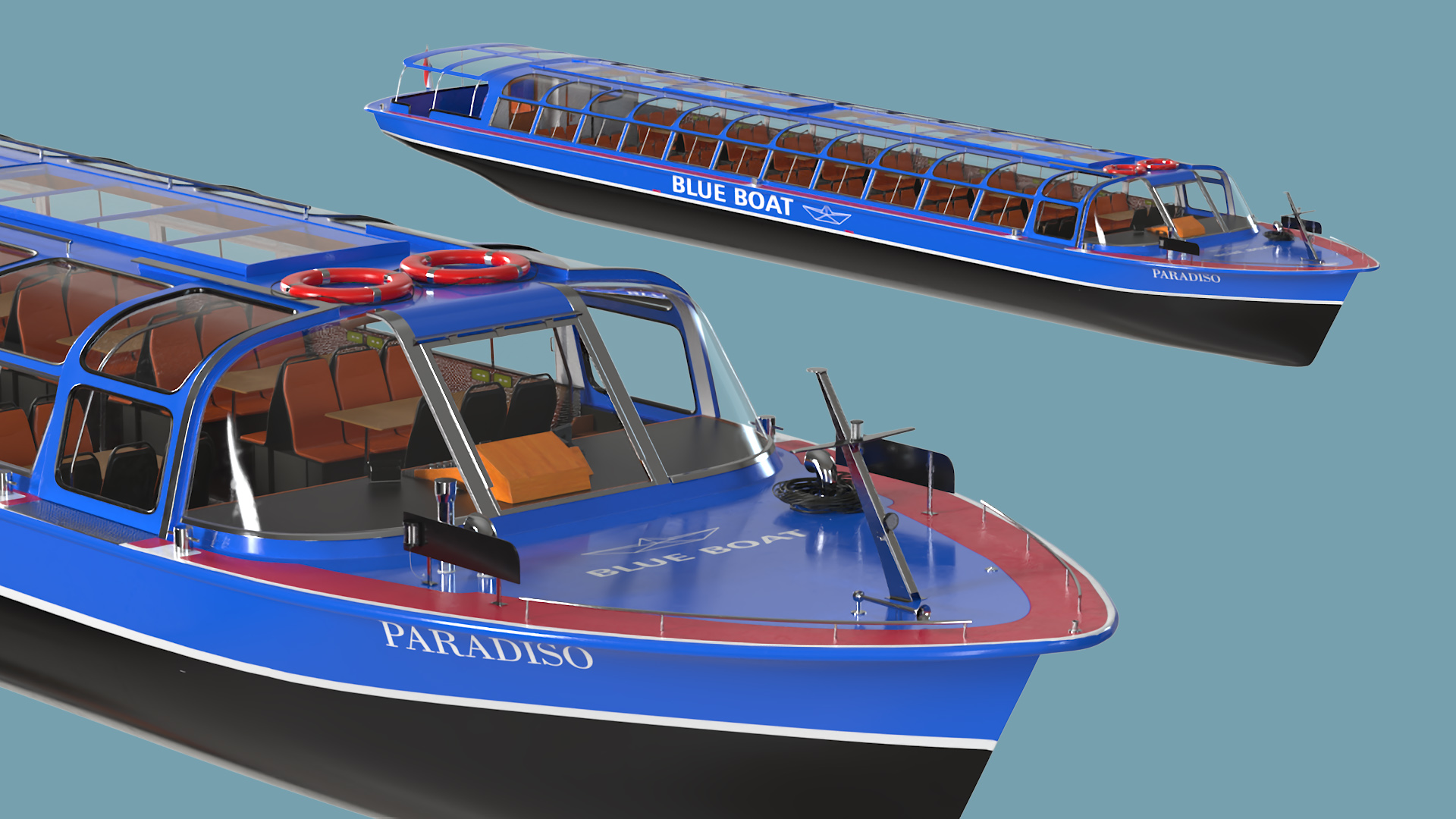 Amsterdam Canal Cruise Blue Boat 3D