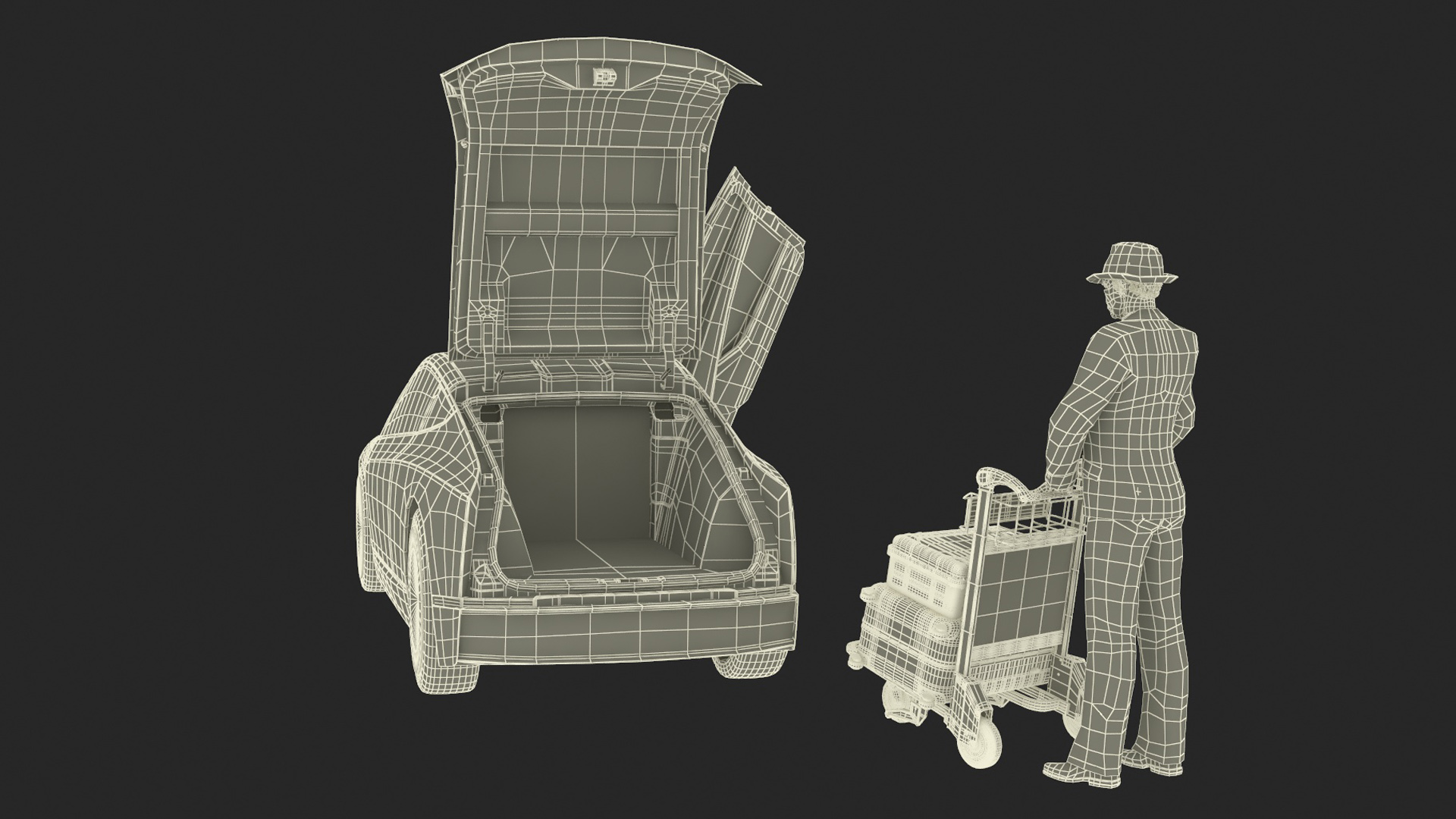 Tesla Cybercab Robotaxi and Man with Luggage 3D model