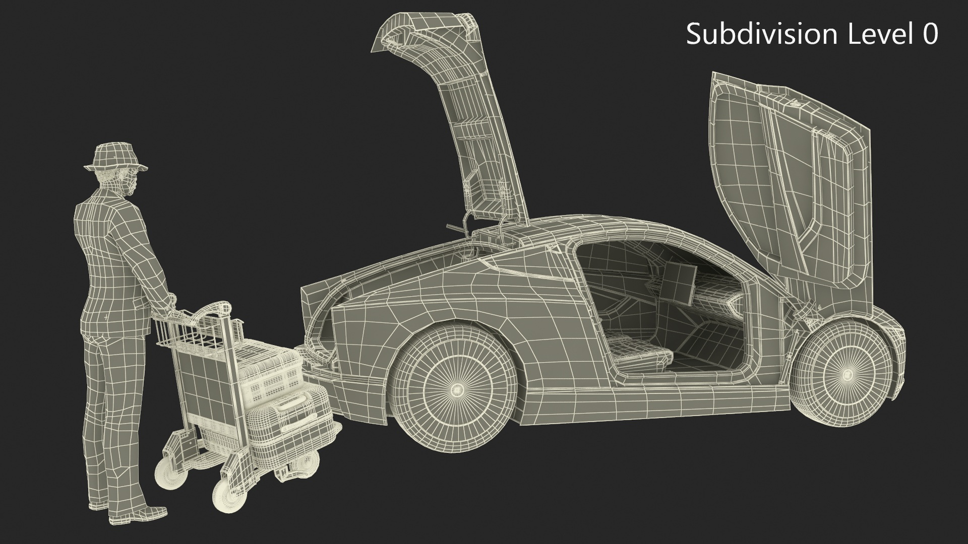 Tesla Cybercab Robotaxi and Man with Luggage 3D model