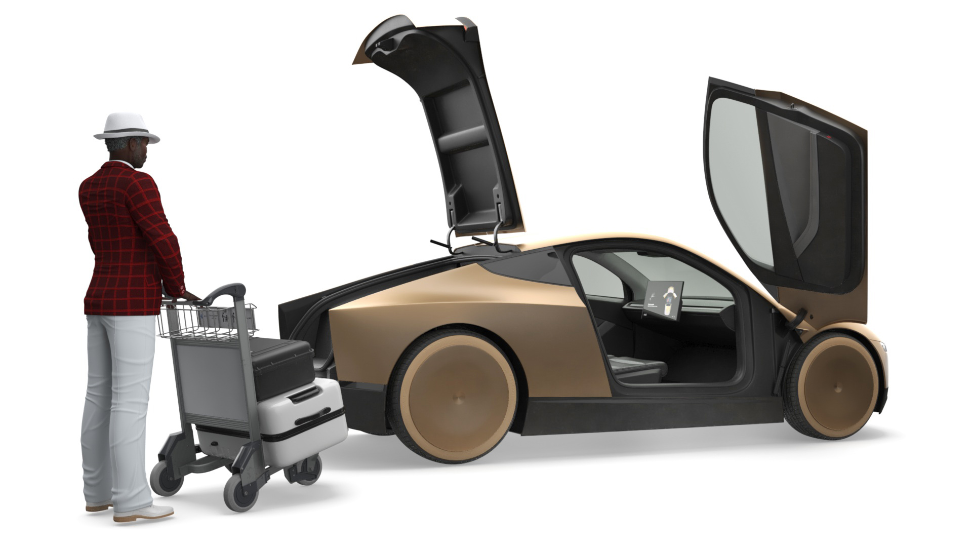 Tesla Cybercab Robotaxi and Man with Luggage 3D model