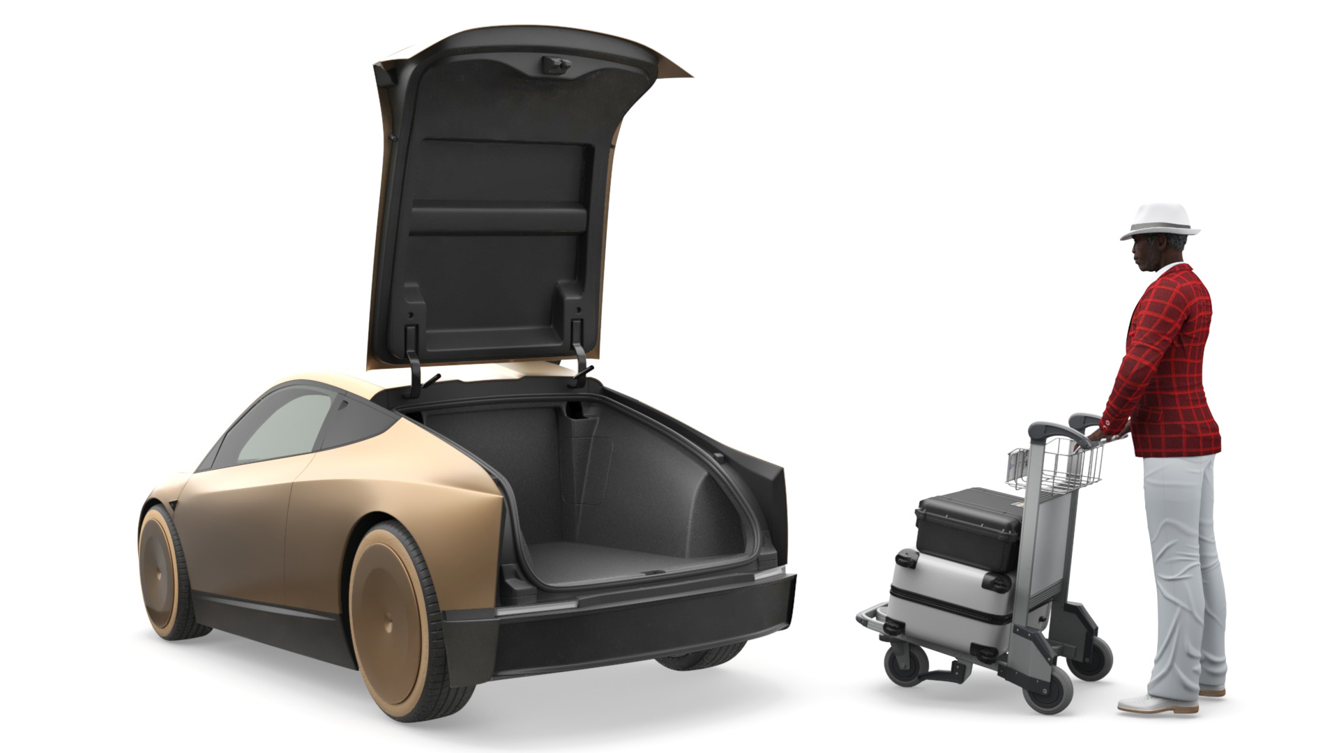 Tesla Cybercab Robotaxi and Man with Luggage 3D model