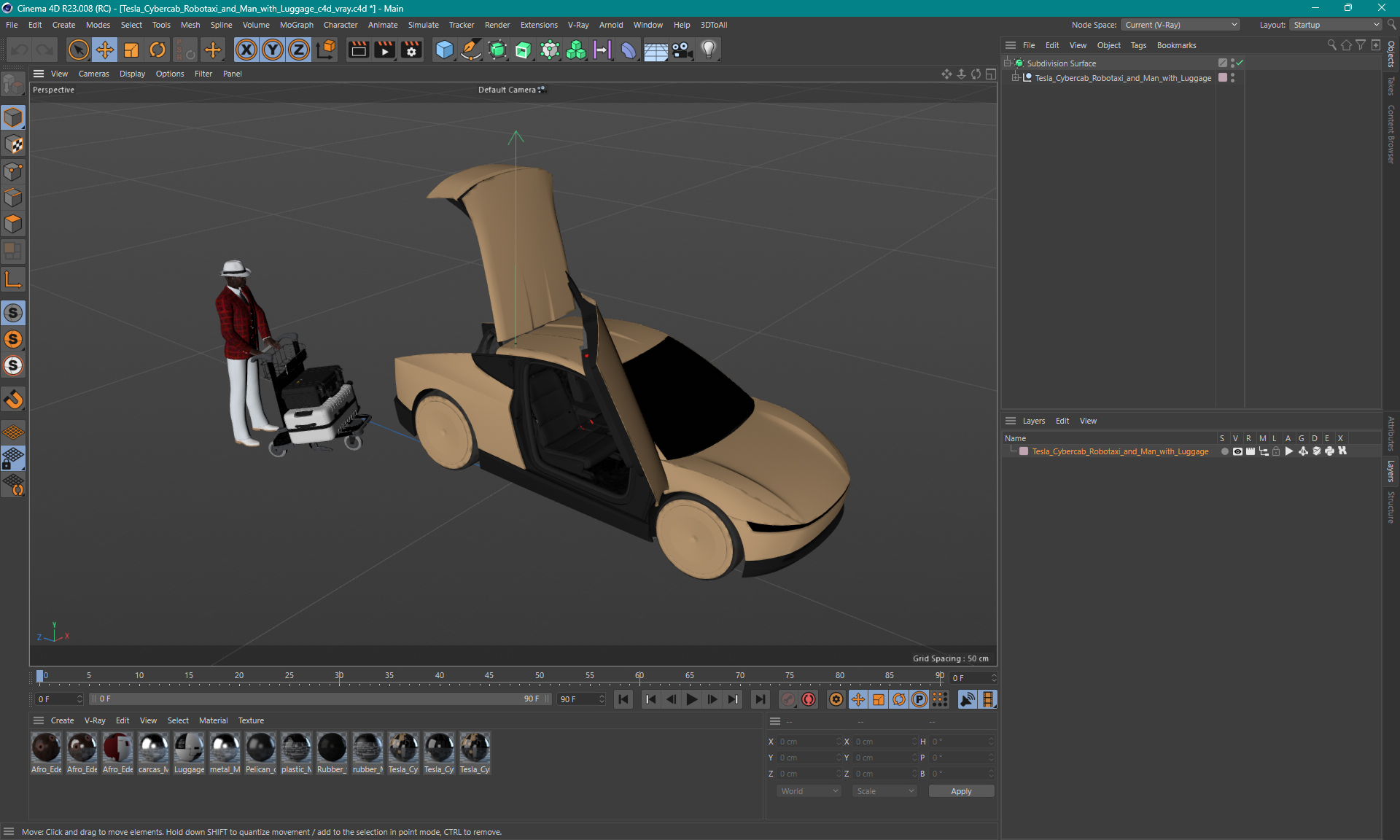 Tesla Cybercab Robotaxi and Man with Luggage 3D model