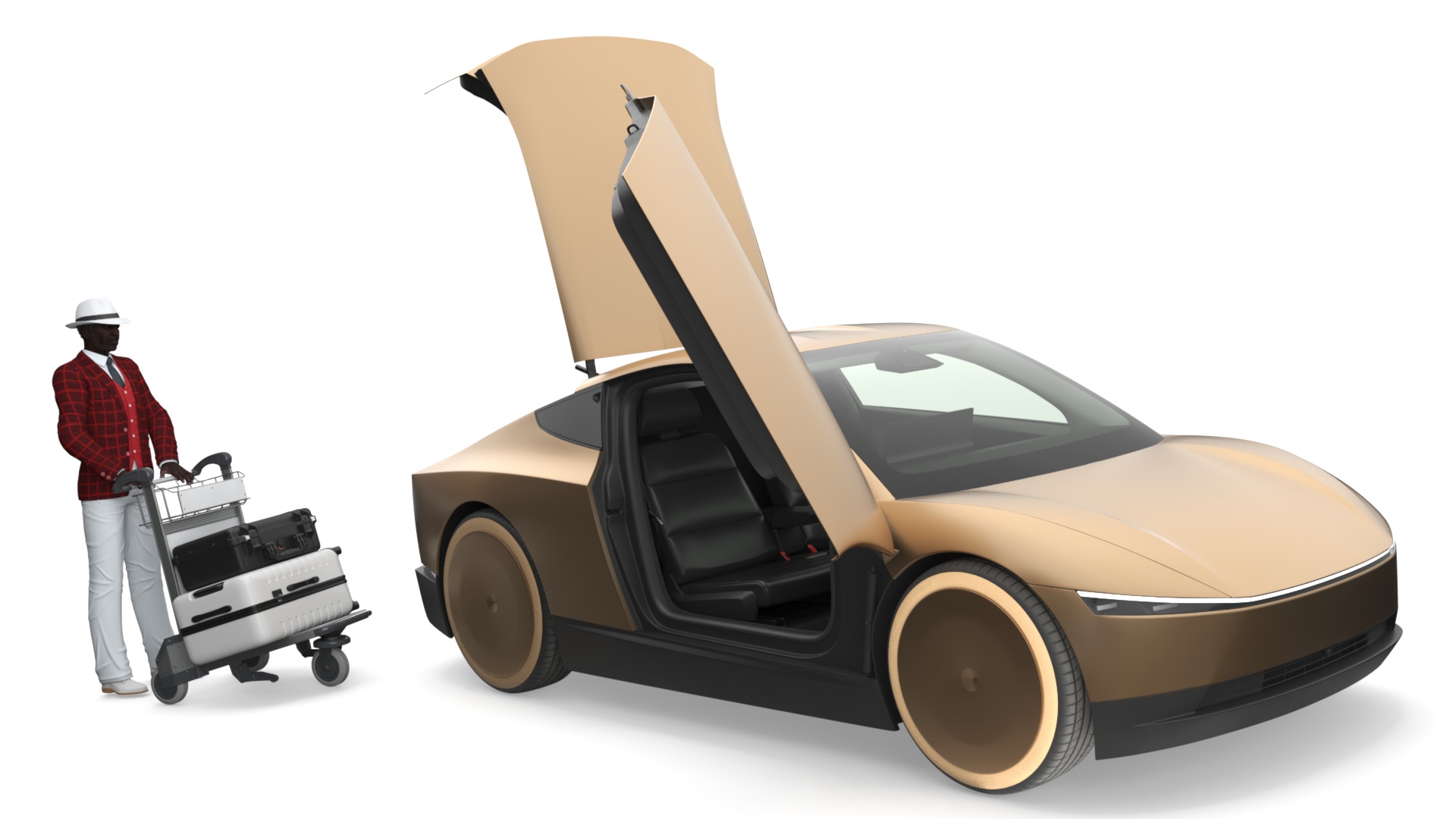 Tesla Cybercab Robotaxi and Man with Luggage 3D model