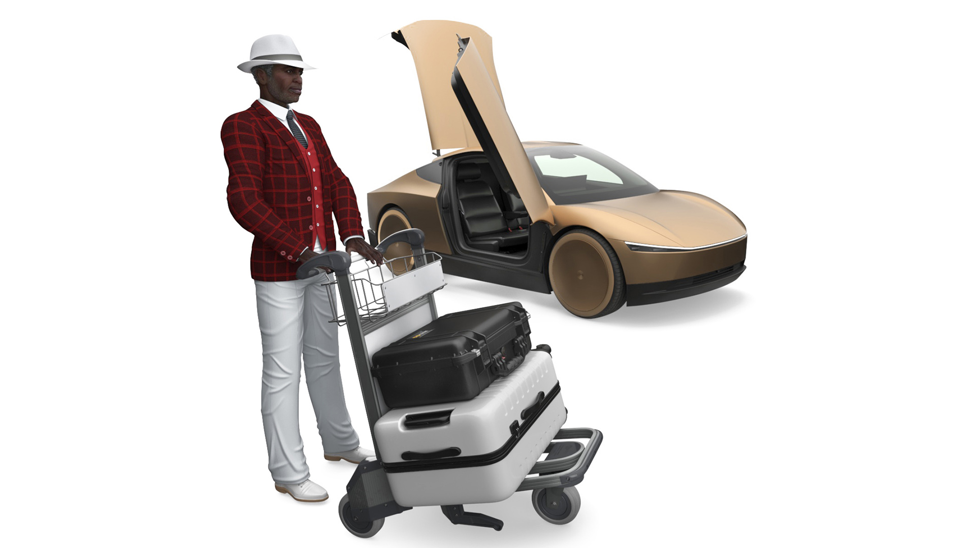 Tesla Cybercab Robotaxi and Man with Luggage 3D model