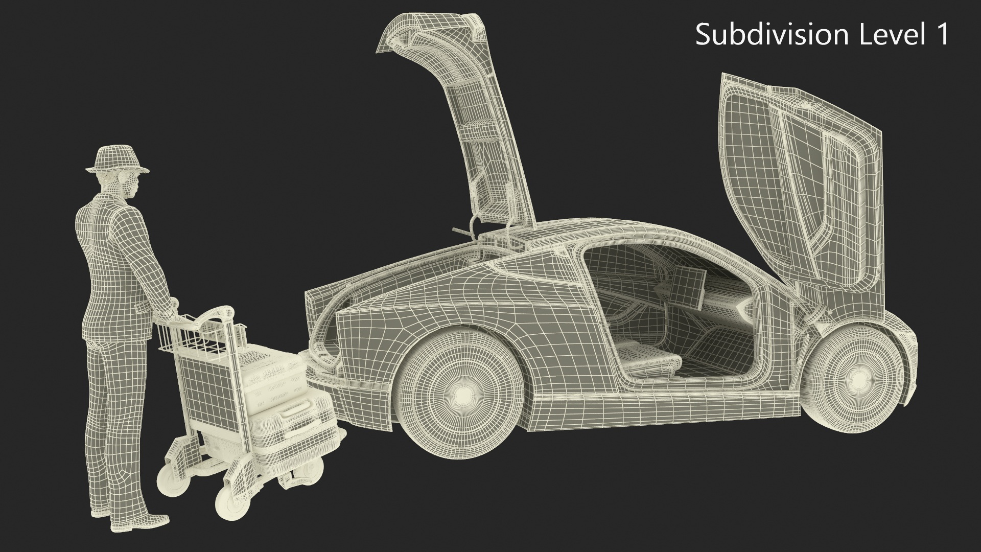 Tesla Cybercab Robotaxi and Man with Luggage 3D model