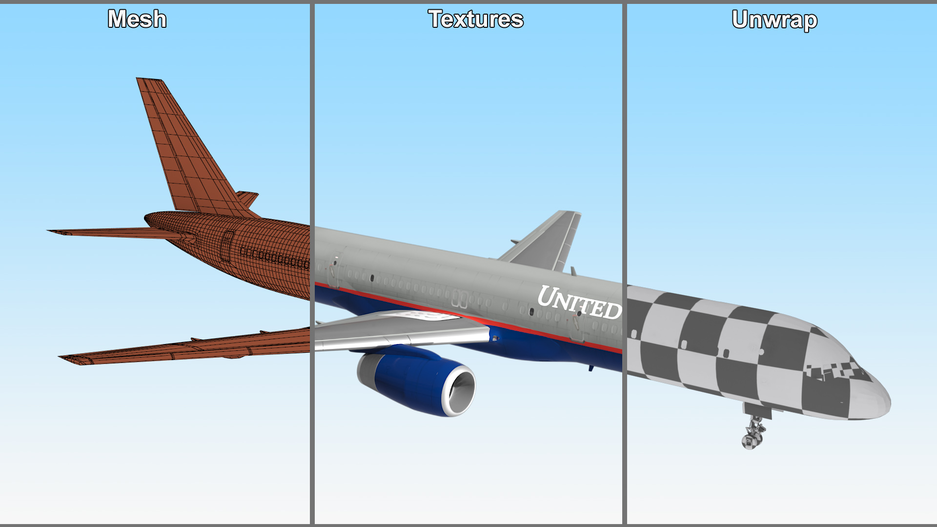 3D United Airlines Boeing 757 Rigged model