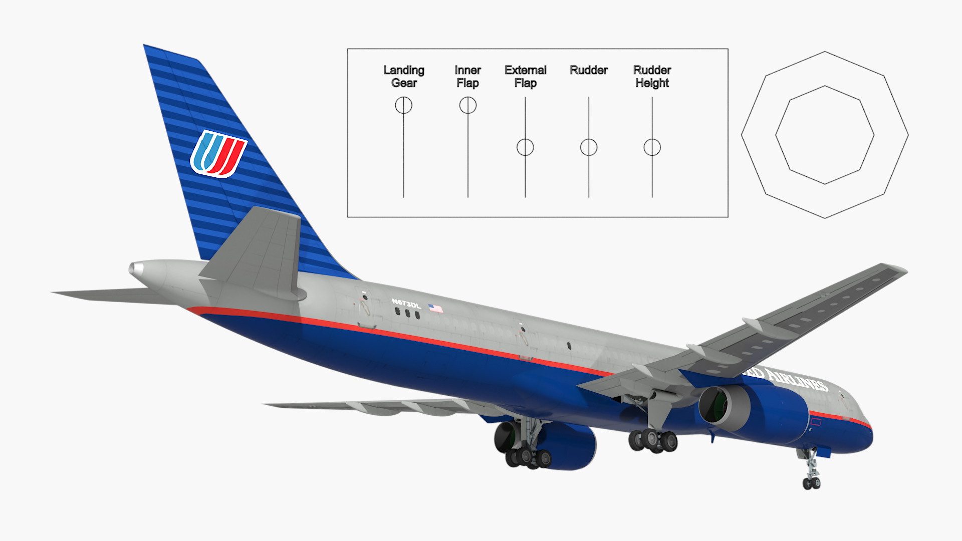 3D United Airlines Boeing 757 Rigged model