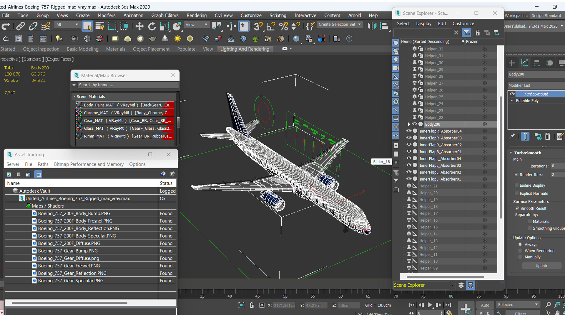 3D United Airlines Boeing 757 Rigged model