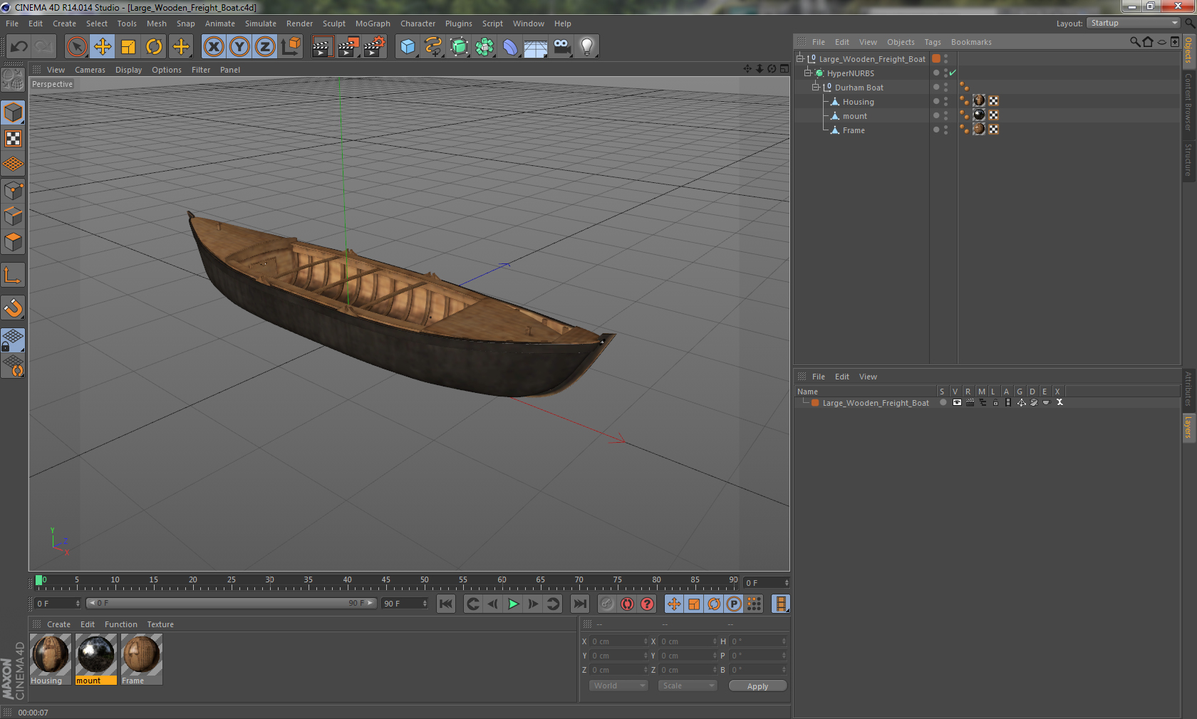 3D model Large Wooden Freight Boat