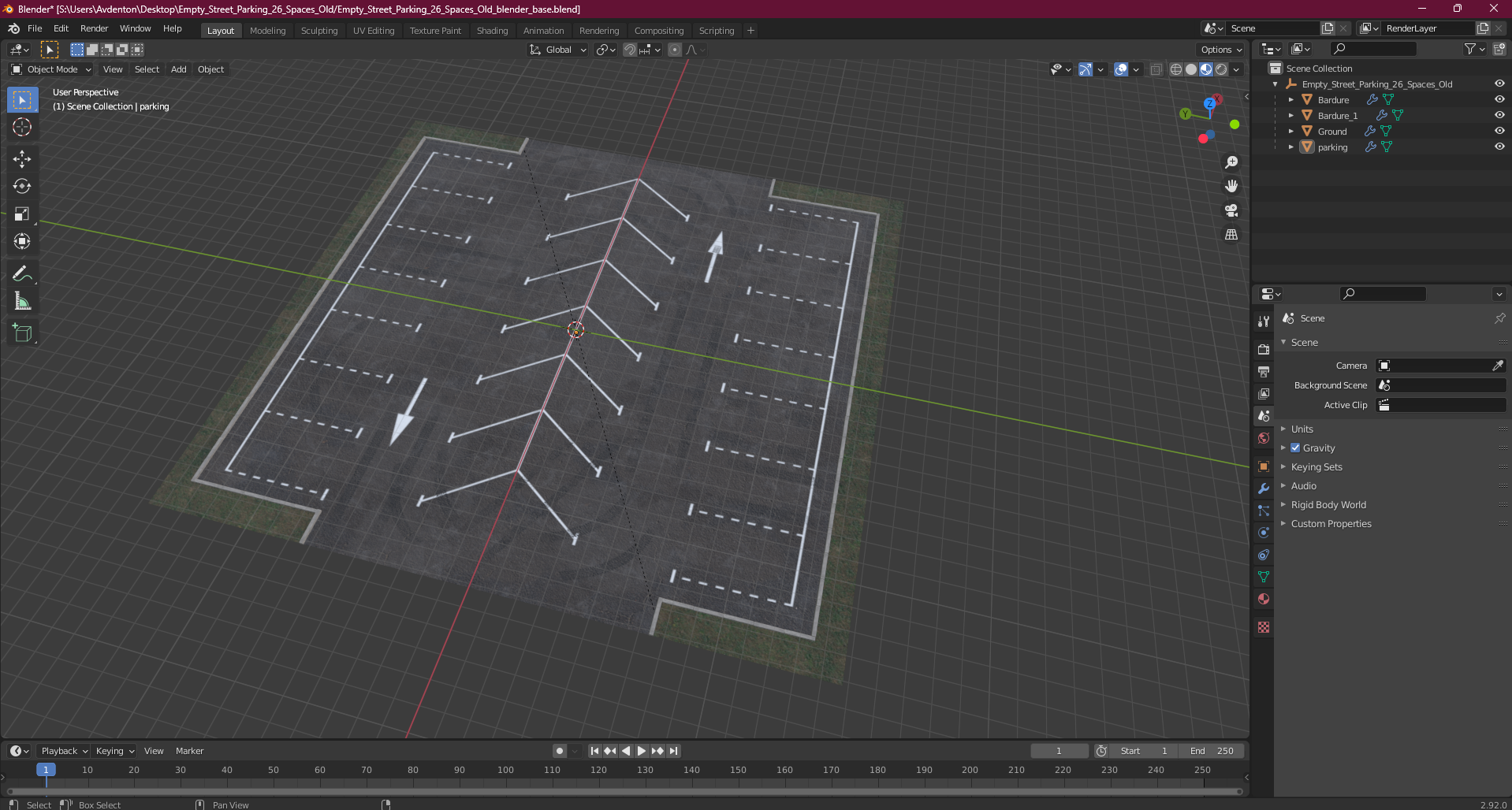 Empty Street Parking 26 Spaces Old 3D model