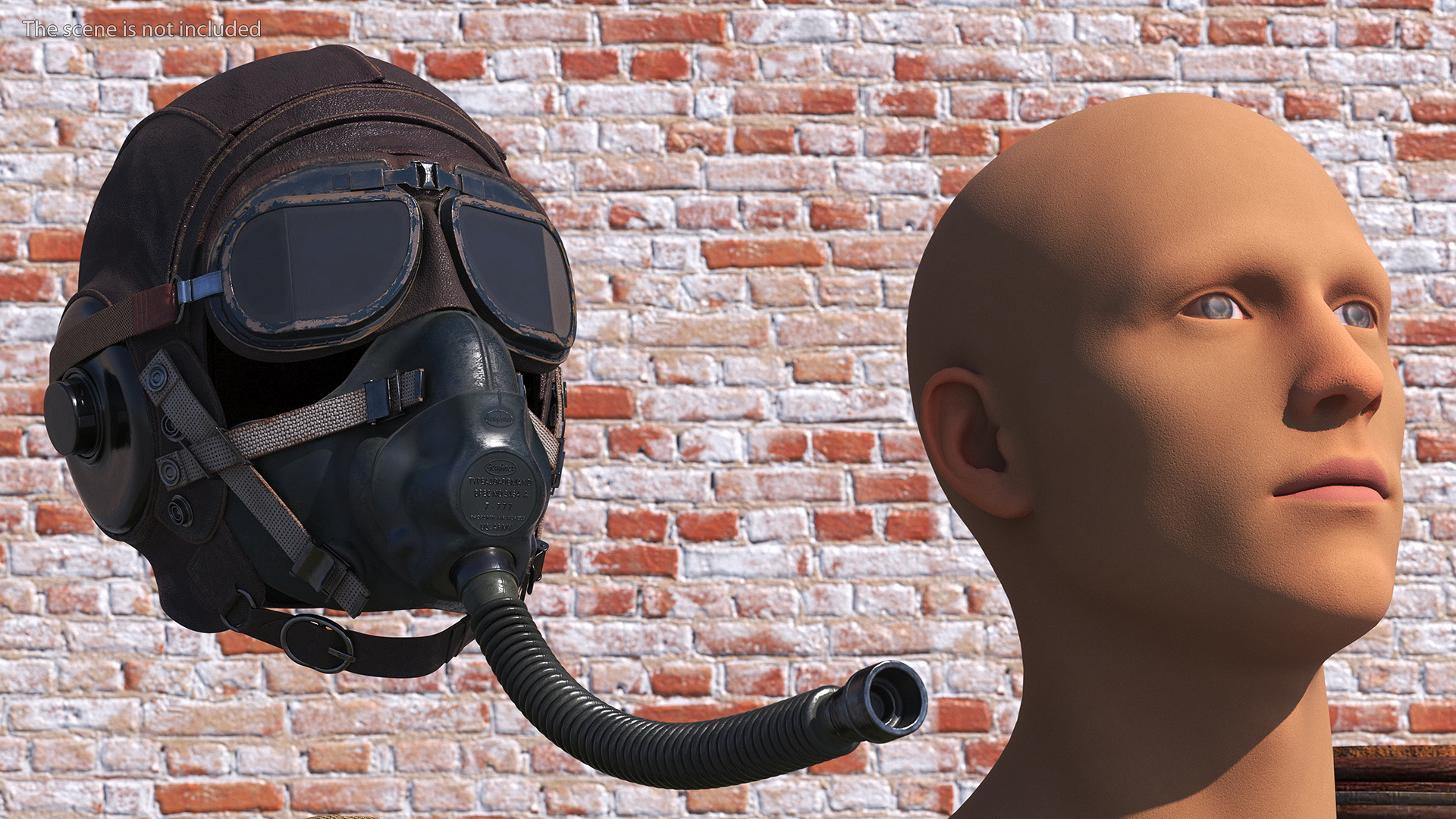 3D Worn Helmet with Oxygen Mask on Mannequin