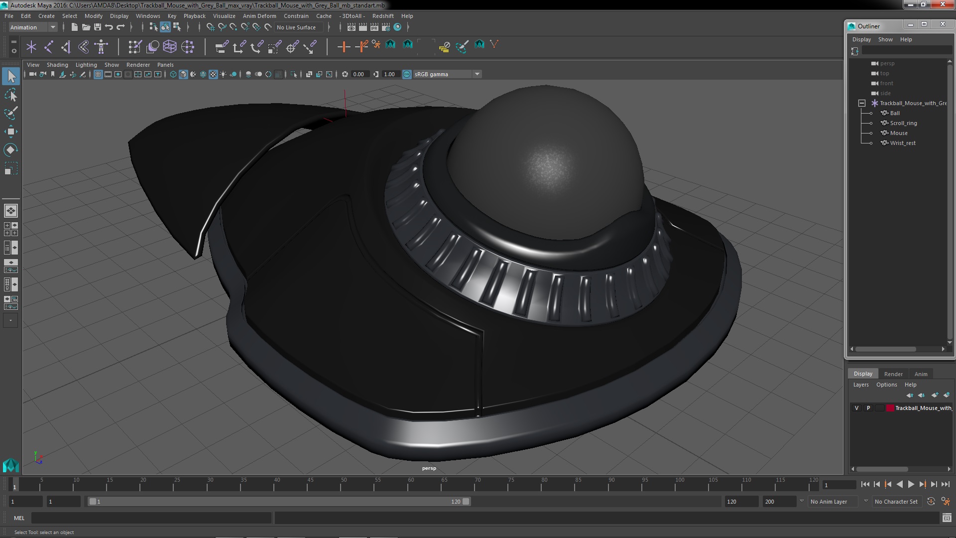 3D model Trackball Mouse with Grey Ball