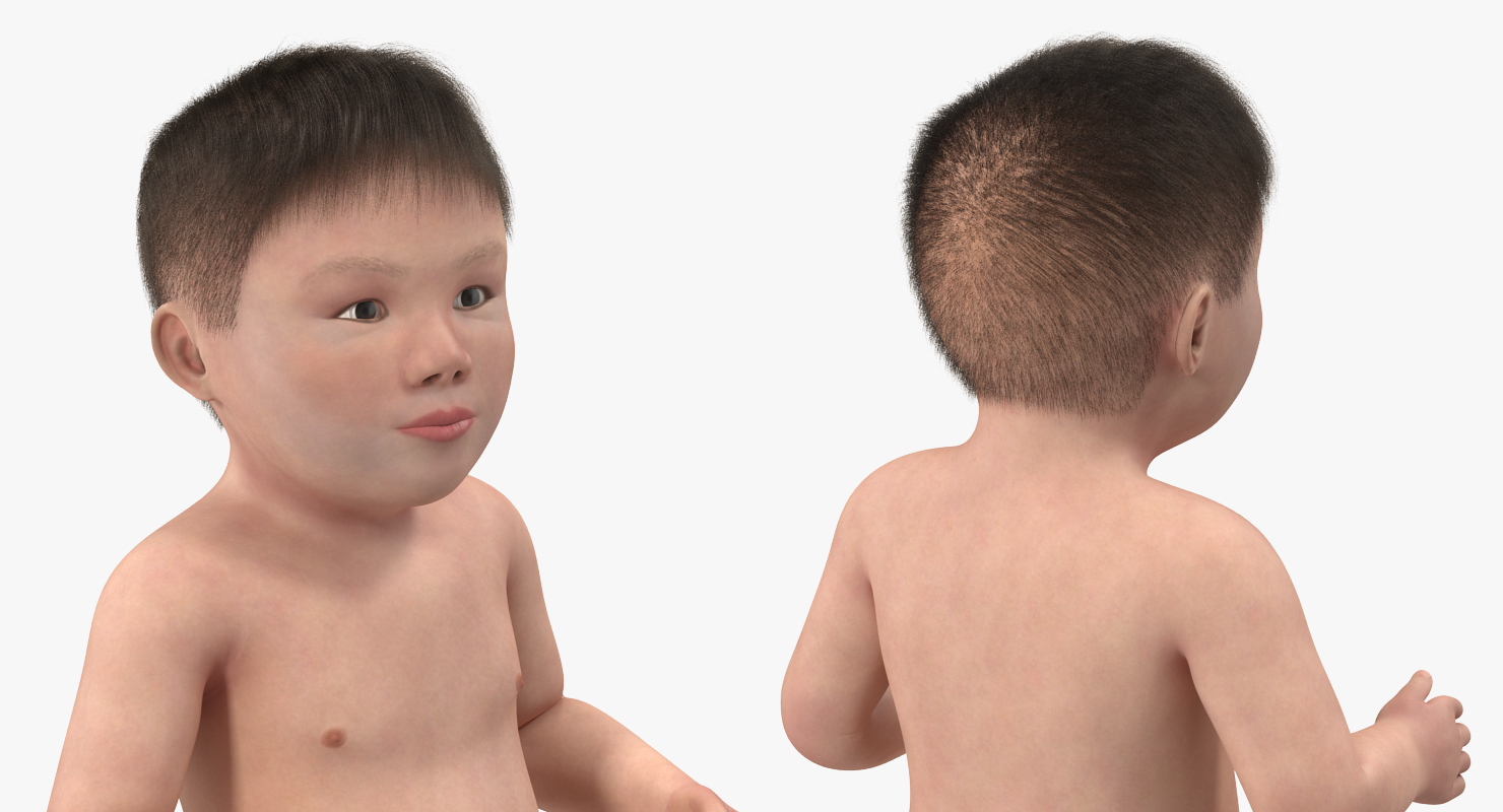 Asian Baby Boy Standing with Fur 3D