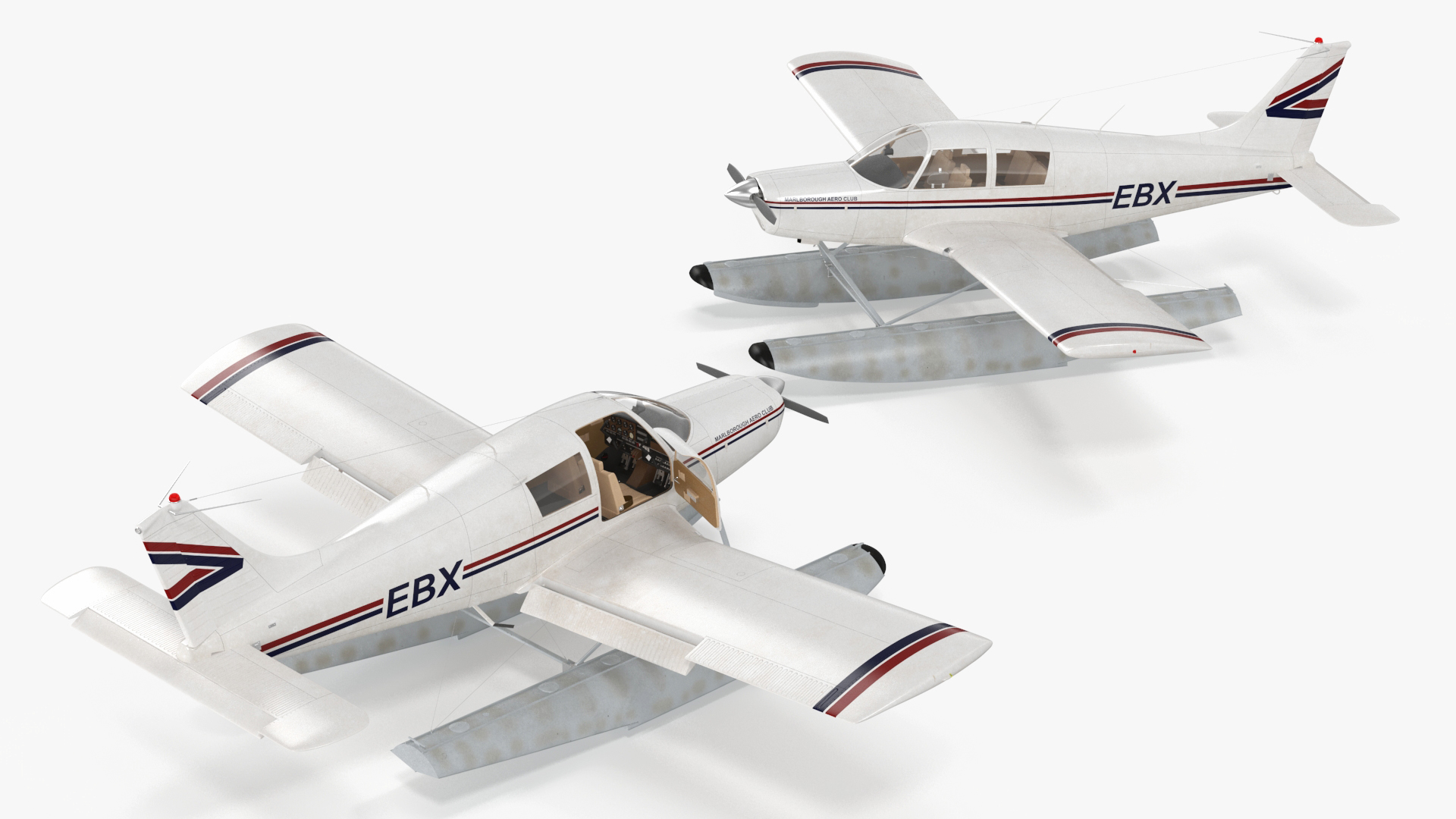 Private Seaplane Piper PA-28 Cherokee Rigged 3D model