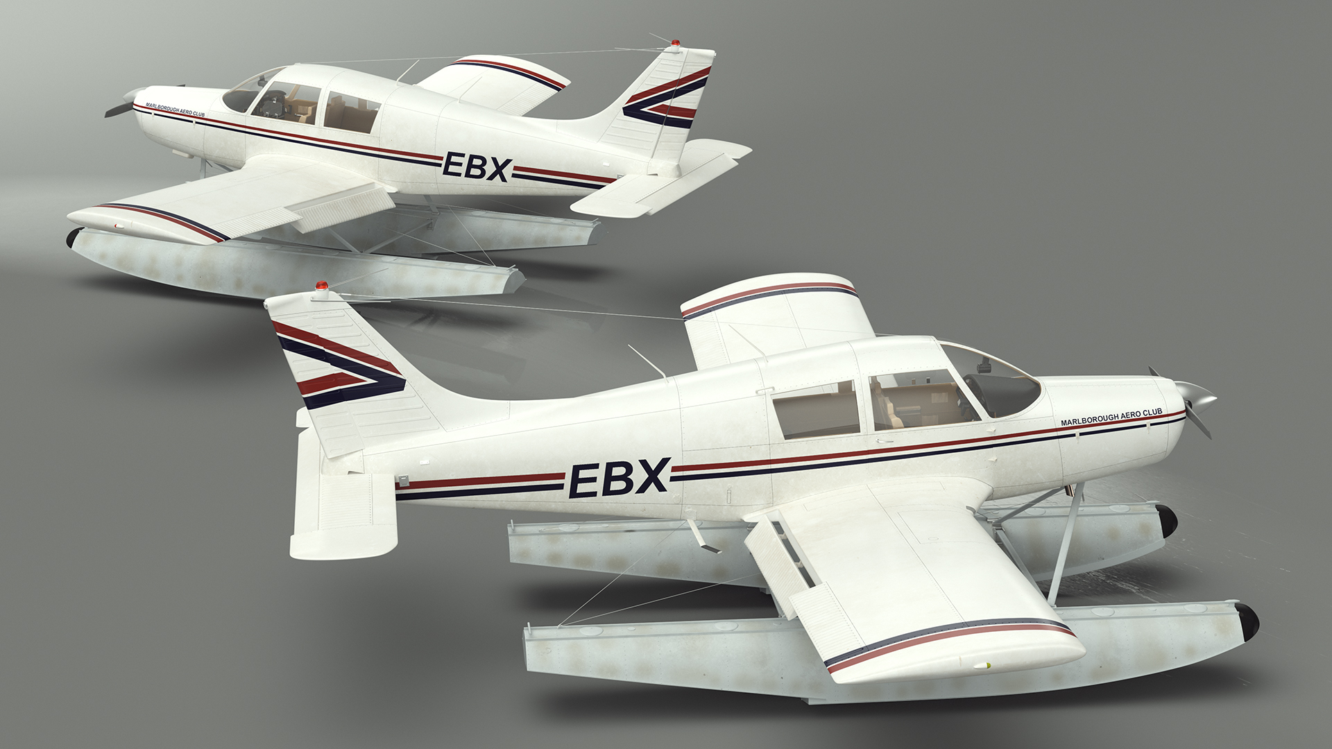 Private Seaplane Piper PA-28 Cherokee Rigged 3D model